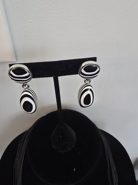 Chico's Black and White Striped Drop Earrings